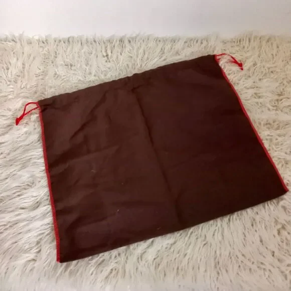 COACH Dust Bag Purse Shoes Soft Brushed Brown Red Trim Satin Drawstring Cord - Picture 2 of 3